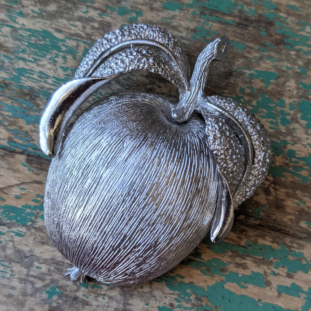 Vintage Sarah Coventry Silver-Tone Apple Brooch Pin with Necklace Pendant